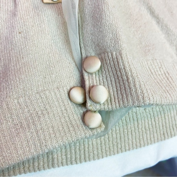 CynLes cashmere lace taupe covered button cardigan sweater 50s 60s collar snaps - Picture 10 of 13